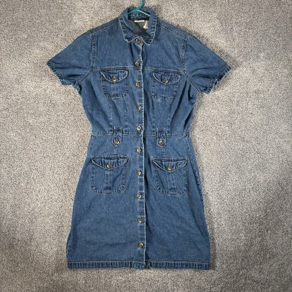 Vintage 90s Y2K St Johns Bay Denim Dress Sz 12 Utility Western Chic Streetwear - Picture 1 of 9